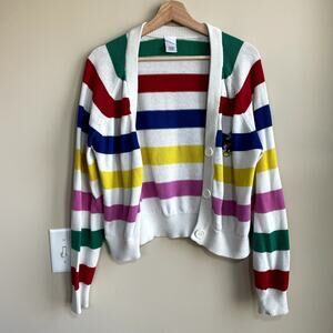 Disney 100th colorful striped cardigan collectors women's S mickey mouse flaws